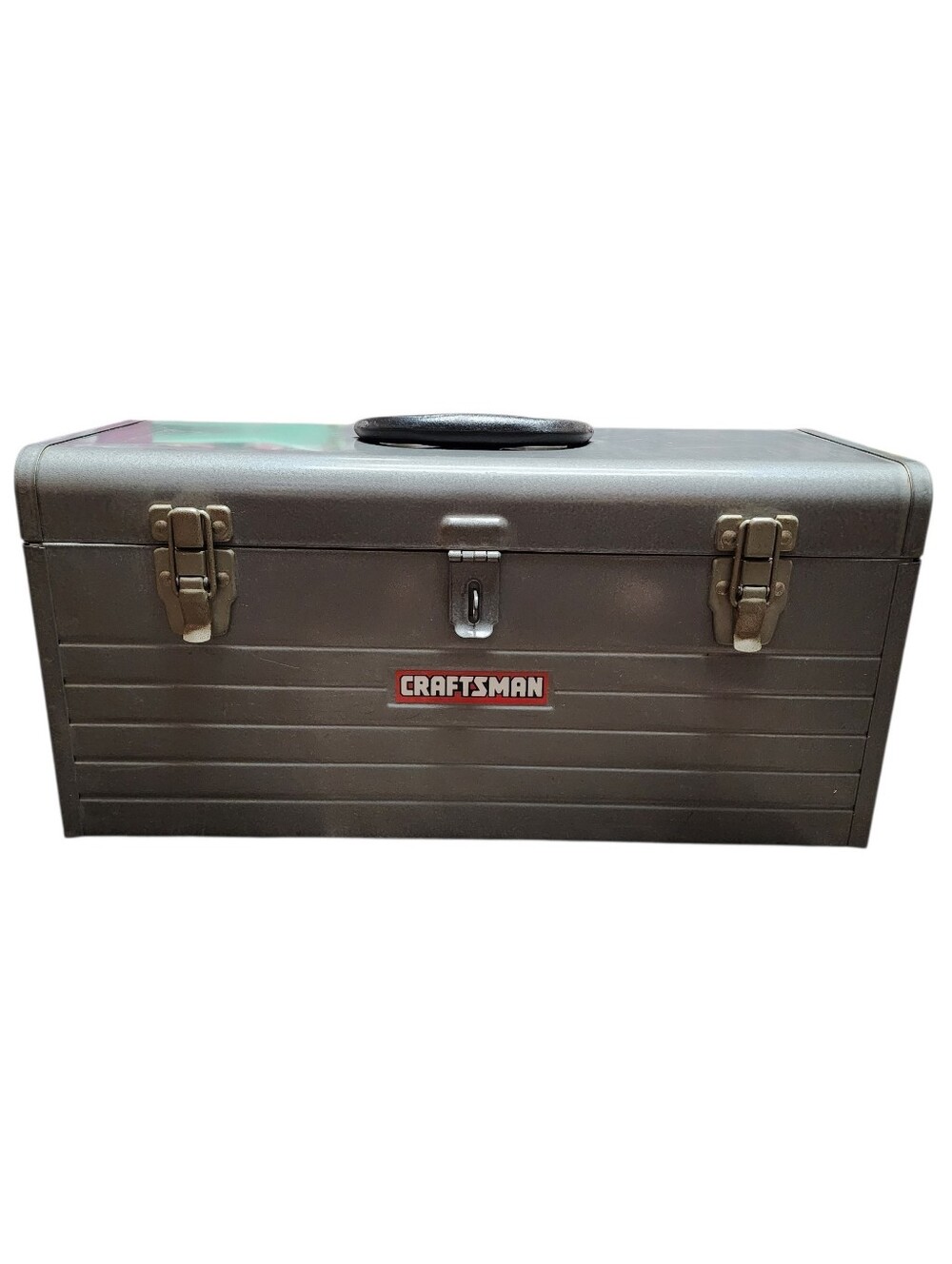 Vintage Craftsman Gray Metal Toolbox with Removable Red Metal Tray
